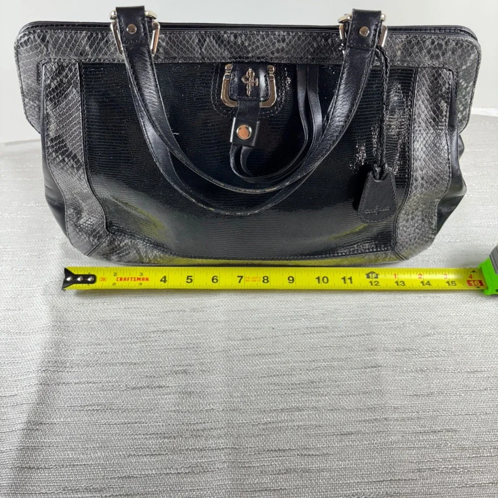 Cole Haan Satchel Shoulder Bag Black Reptile Embossed Leather Designer Handbag‎